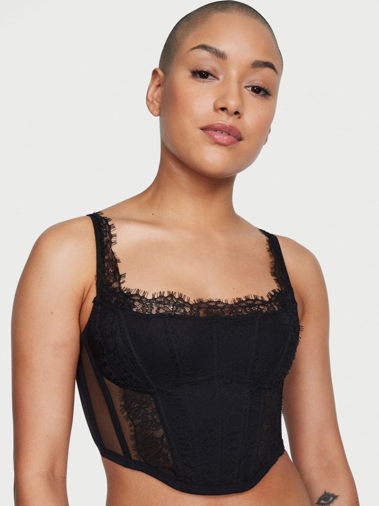model in black lace corset