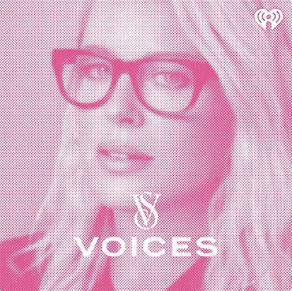 pink graphic off woman with vs logo that says voices